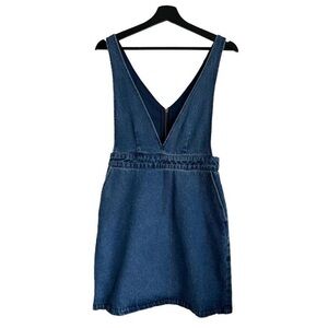 Frank & Oak Deep V-Neck Mini Dress Pinafore Overalls Blue Jeans Denim Size Small